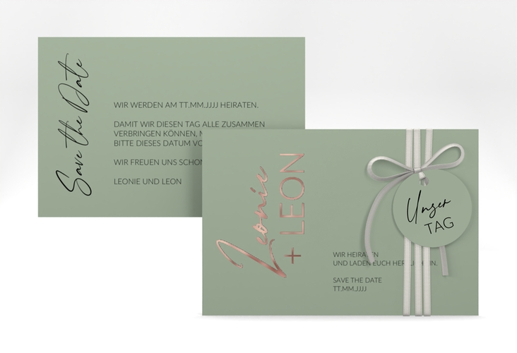 Save the Date-Karte Your Name A6 Karte quer gruen rosegold