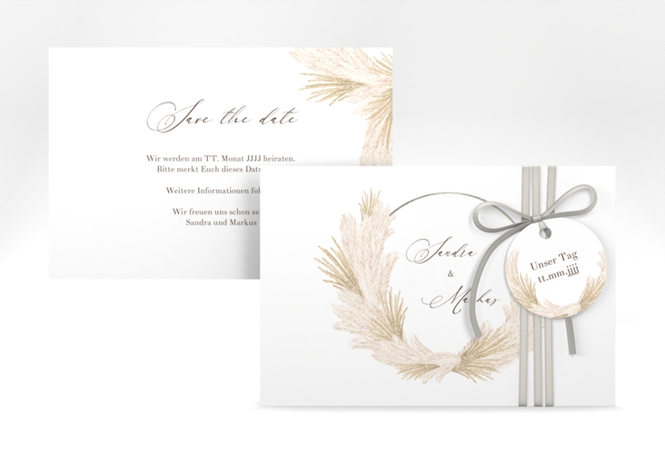 Save the Date-Karte Pumila A6 Karte quer weiss silber