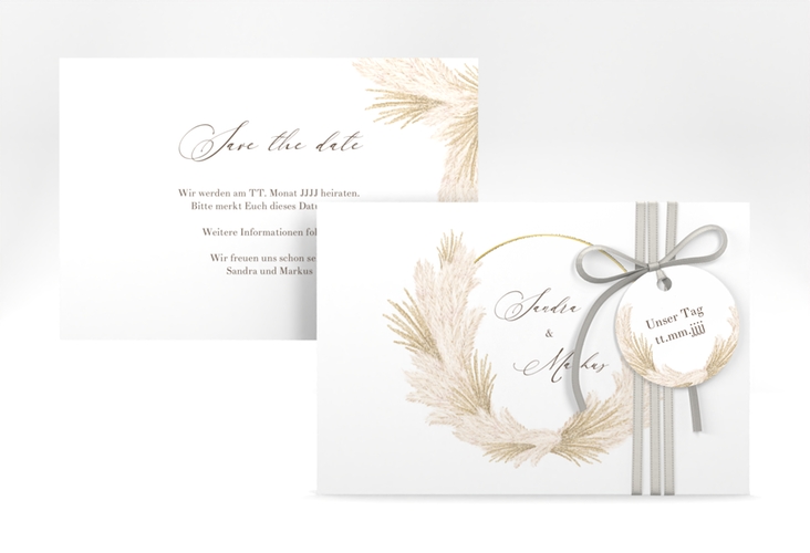 Save the Date-Karte Pumila A6 Karte quer weiss gold