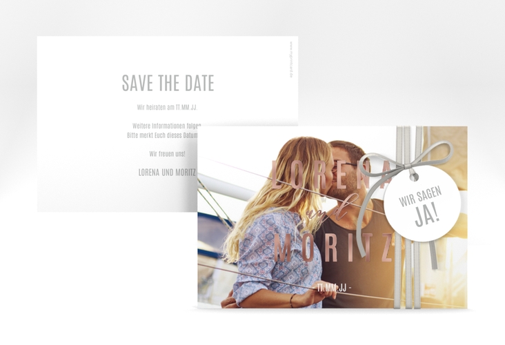 Save the Date-Karte Memory A6 Karte quer weiss rosegold