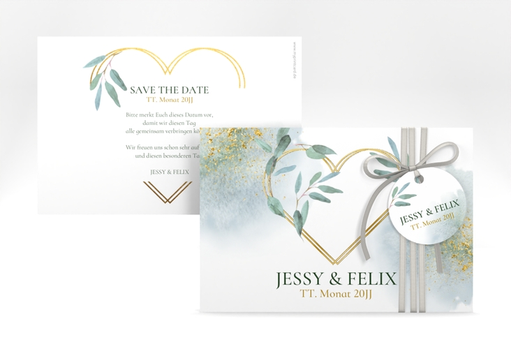 Save the Date-Karte Amore A6 Karte quer weiss gold