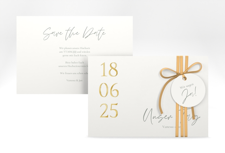 Save the Date-Karte Day A6 Karte quer weiss gold mit Datum im minimalistischen Design