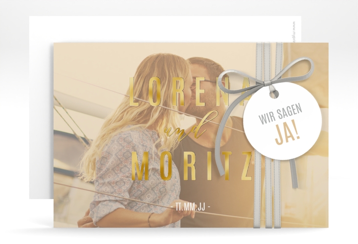 Save the Date-Karte Memory A6 Karte quer beige gold