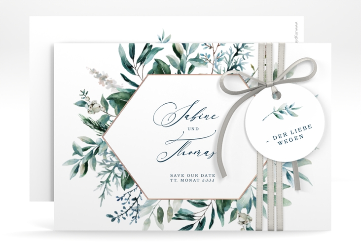 Save the Date-Karte Lumiere A6 Karte quer weiss rosegold