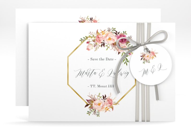 Save the Date-Karte Prachtvoll A6 Karte quer weiss gold