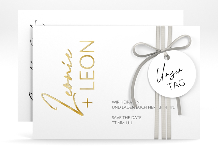 Save the Date-Karte Your Name A6 Karte quer weiss gold