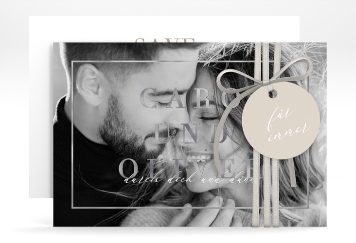 Save the Date-Karte Moment A6 Karte quer beige silber