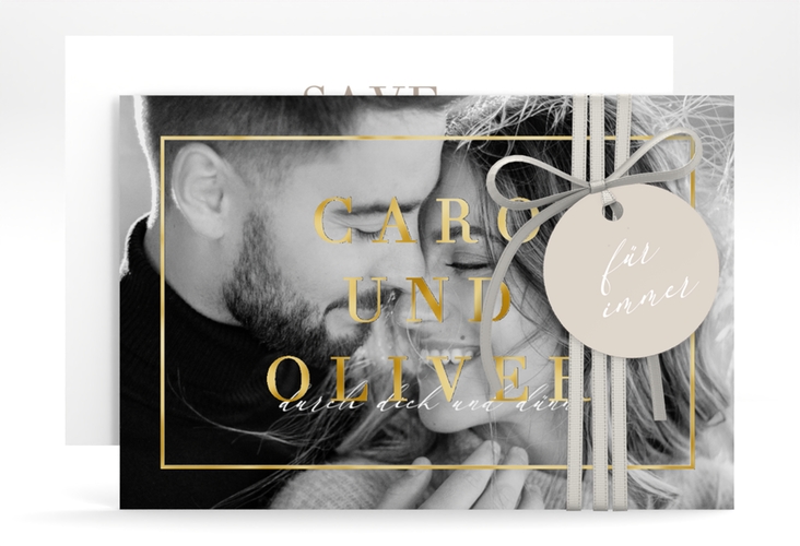 Save the Date-Karte Moment A6 Karte quer beige gold