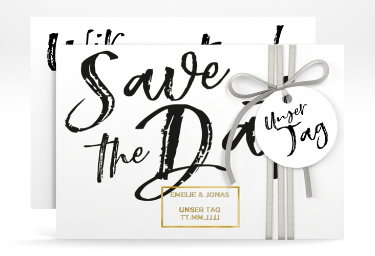 Save the Date-Karte Words A6 Karte quer weiss gold