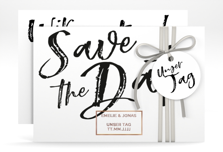 Save the Date-Karte Words A6 Karte quer weiss rosegold