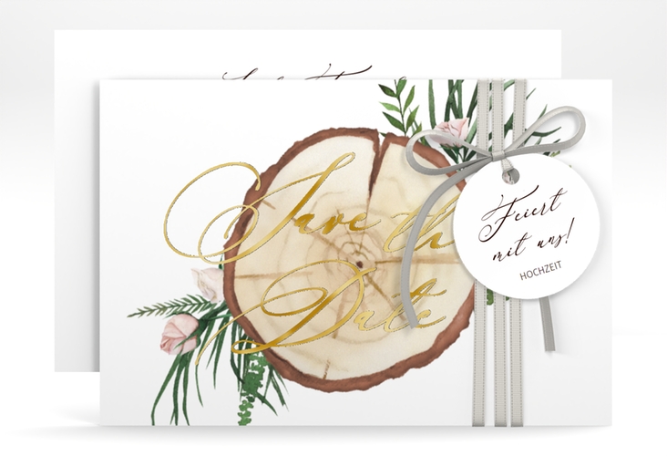 Save the Date-Karte Woodland A6 Karte quer weiss gold