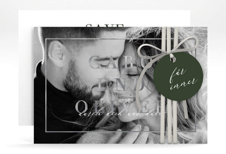 Save the Date-Karte Moment A6 Karte quer gruen silber