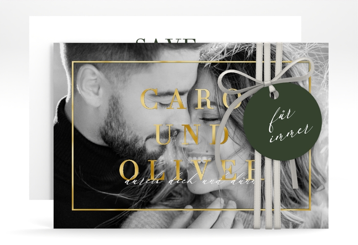 Save the Date-Karte Moment A6 Karte quer gruen gold