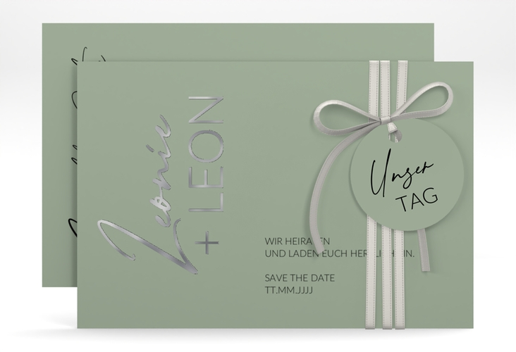 Save the Date-Karte Your Name A6 Karte quer gruen silber