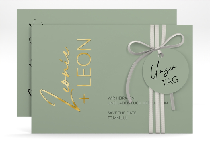 Save the Date-Karte Your Name A6 Karte quer gruen gold