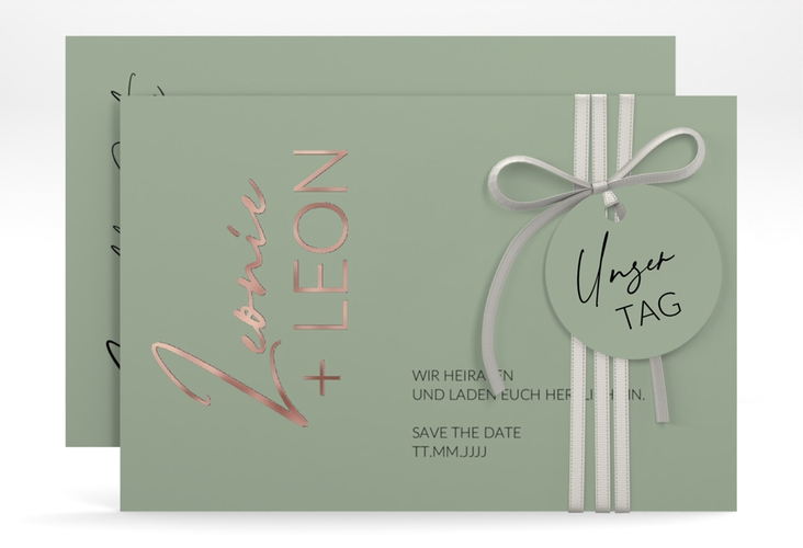 Save the Date-Karte Your Name A6 Karte quer gruen rosegold