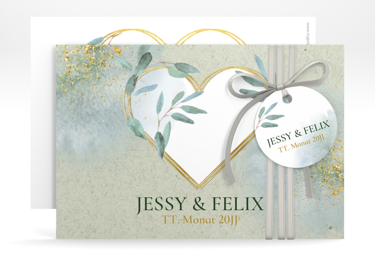 Save the Date-Karte Amore A6 Karte quer gruen gold