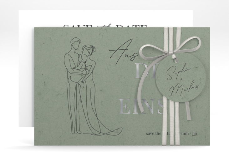 Save the Date-Karte Vereint A6 Karte quer gruen silber