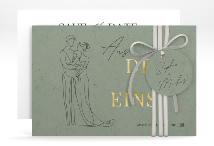 Save the Date-Karte Vereint A6 Karte quer gruen gold