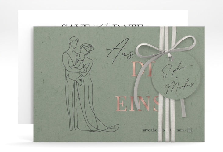 Save the Date-Karte Vereint A6 Karte quer gruen rosegold
