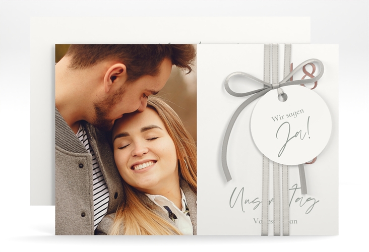 Save the Date-Karte Day A6 Karte quer weiss rosegold mit Datum im minimalistischen Design