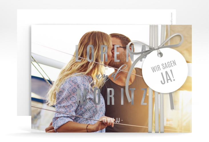Save the Date-Karte Memory A6 Karte quer weiss silber