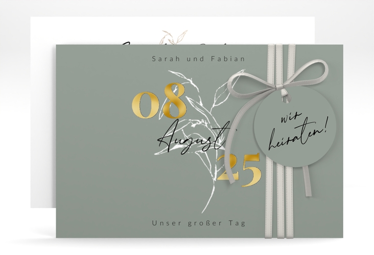Save the Date-Karte Seed A6 Karte quer gruen gold