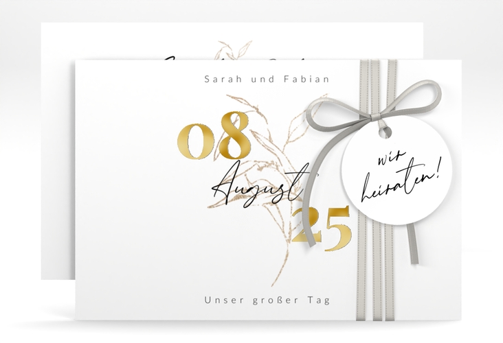 Save the Date-Karte Seed A6 Karte quer weiss gold