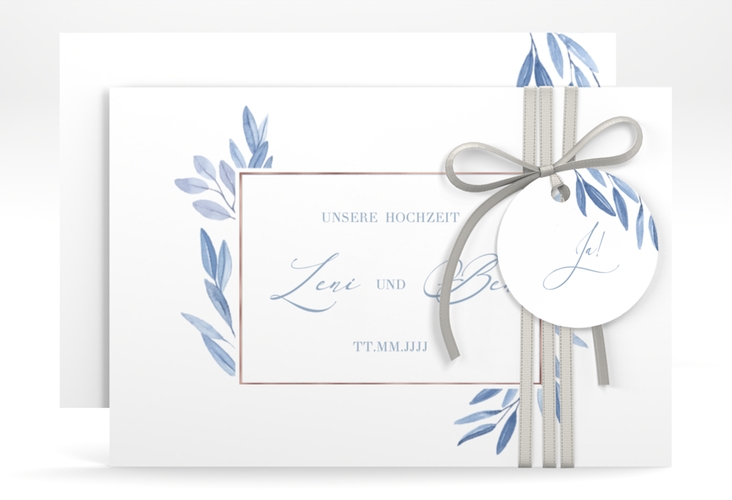 Save the Date-Karte Classicblue A6 Karte quer weiss rosegold