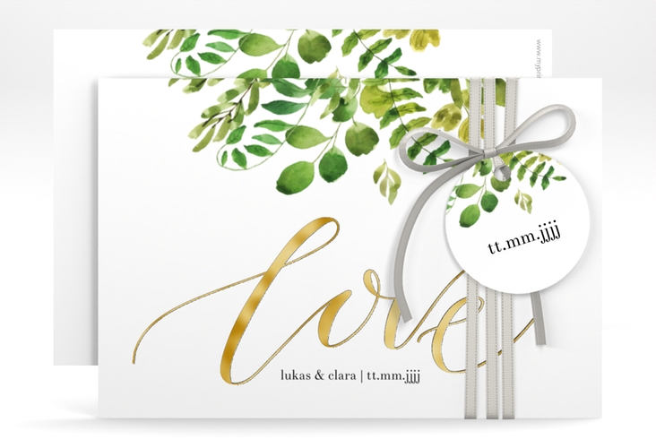 Save the Date-Karte Botany A6 Karte quer weiss gold