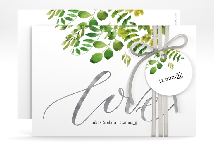 Save the Date-Karte Botany A6 Karte quer weiss silber