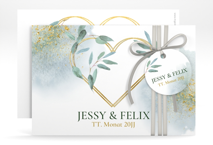 Save the Date-Karte Amore A6 Karte quer weiss gold