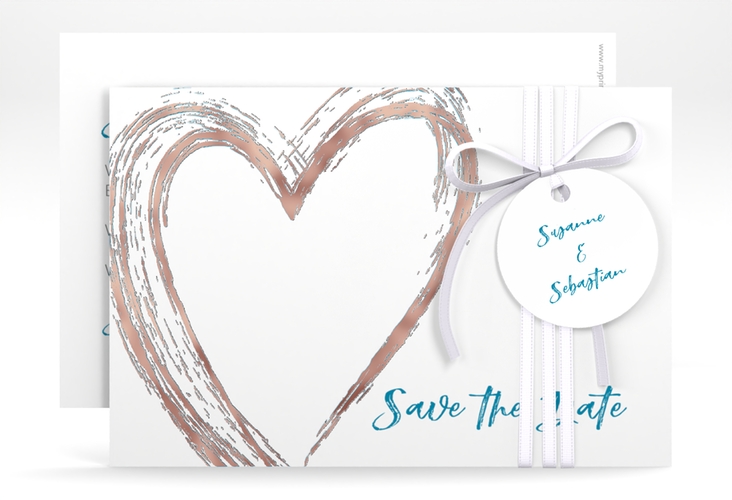 Save the Date-Karte Liebe A6 Karte quer tuerkis rosegold