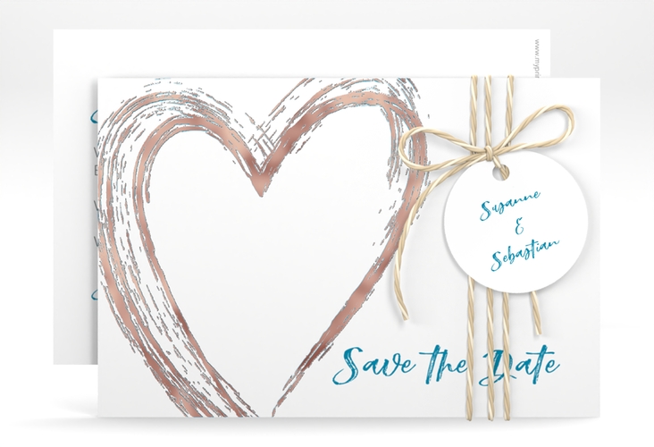 Save the Date-Karte Liebe A6 Karte quer tuerkis rosegold