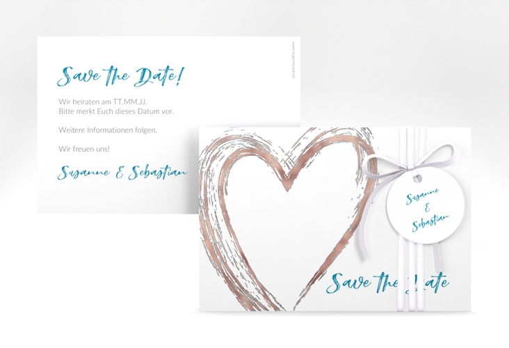 Save the Date-Karte Liebe A6 Karte quer tuerkis rosegold