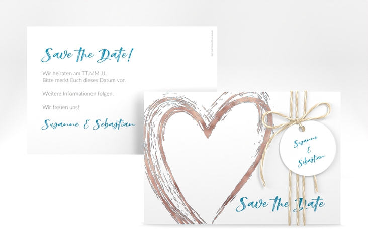 Save the Date-Karte Liebe A6 Karte quer tuerkis rosegold