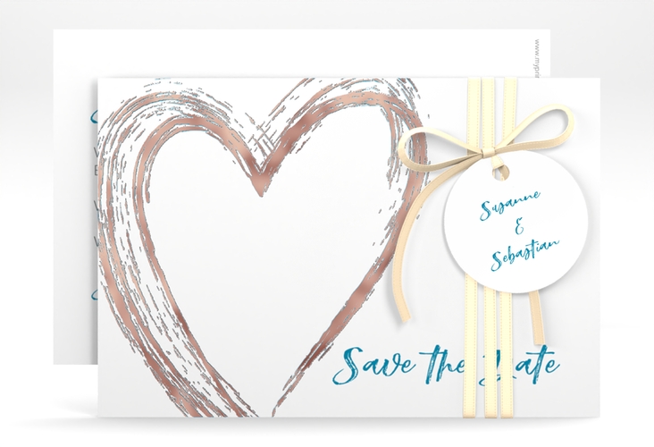 Save the Date-Karte Liebe A6 Karte quer tuerkis rosegold