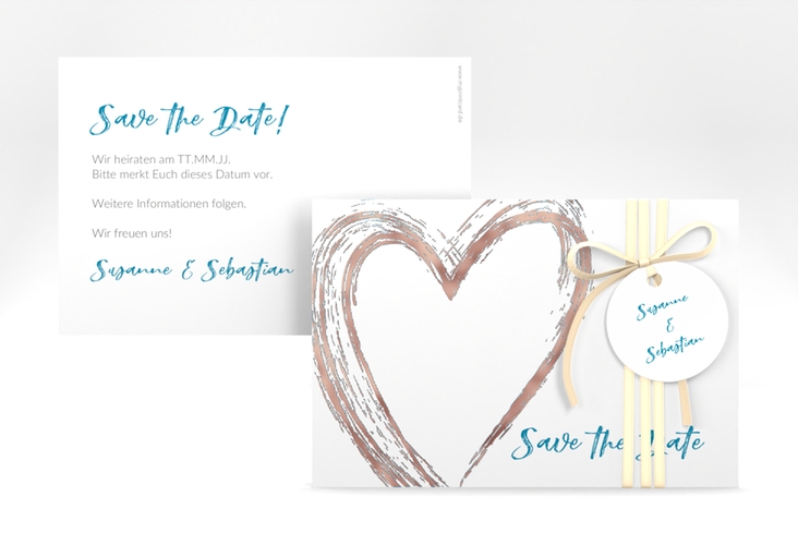 Save the Date-Karte Liebe A6 Karte quer tuerkis rosegold