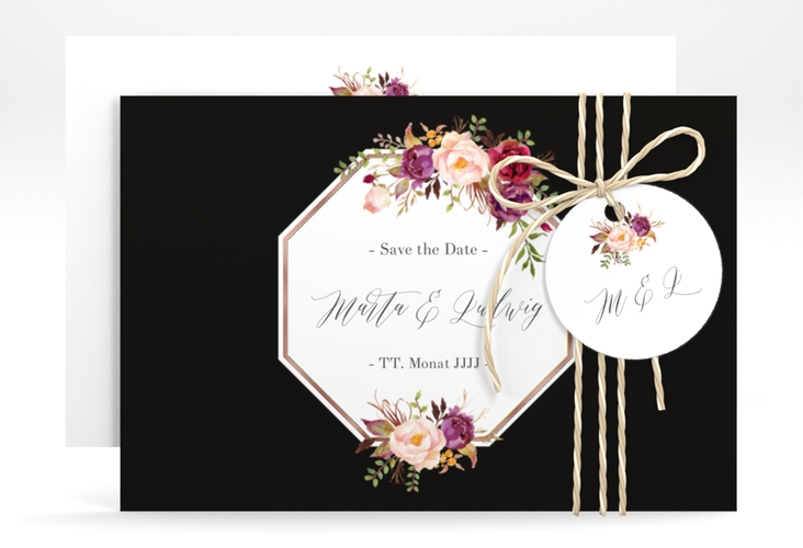 Save the Date-Karte Prachtvoll A6 Karte quer schwarz rosegold