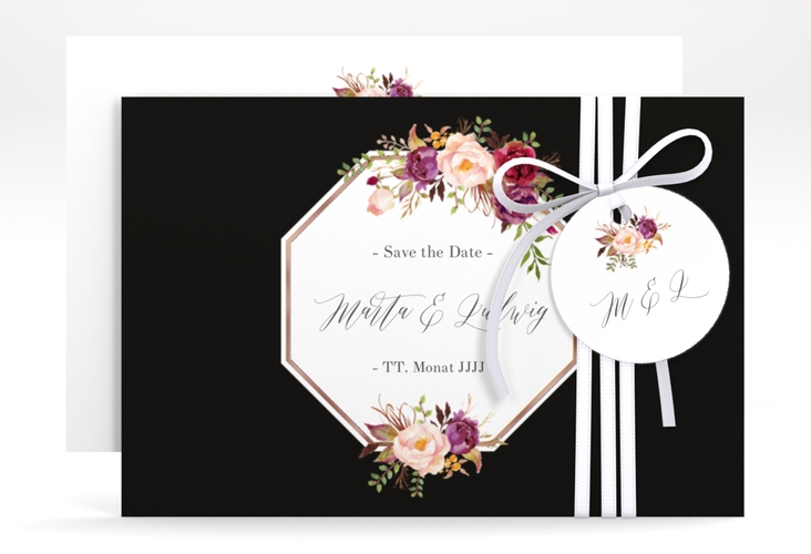 Save the Date-Karte Prachtvoll A6 Karte quer schwarz rosegold
