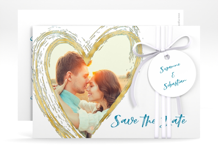 Save the Date-Karte Liebe A6 Karte quer tuerkis gold