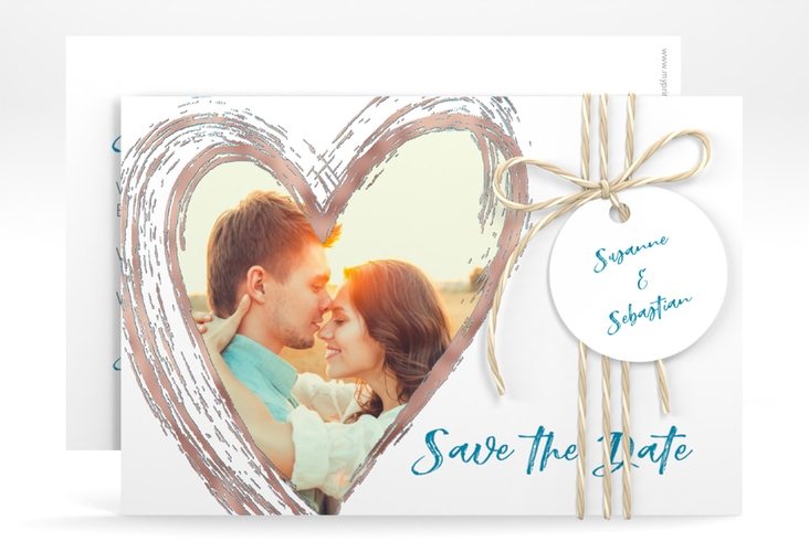 Save the Date-Karte Liebe A6 Karte quer tuerkis rosegold