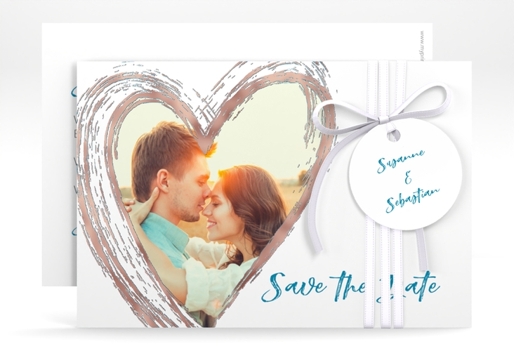 Save the Date-Karte Liebe A6 Karte quer tuerkis rosegold