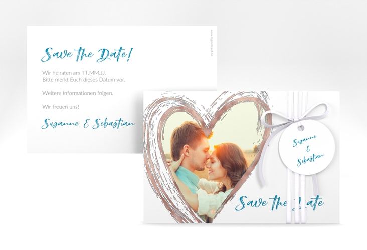 Save the Date-Karte Liebe A6 Karte quer tuerkis rosegold