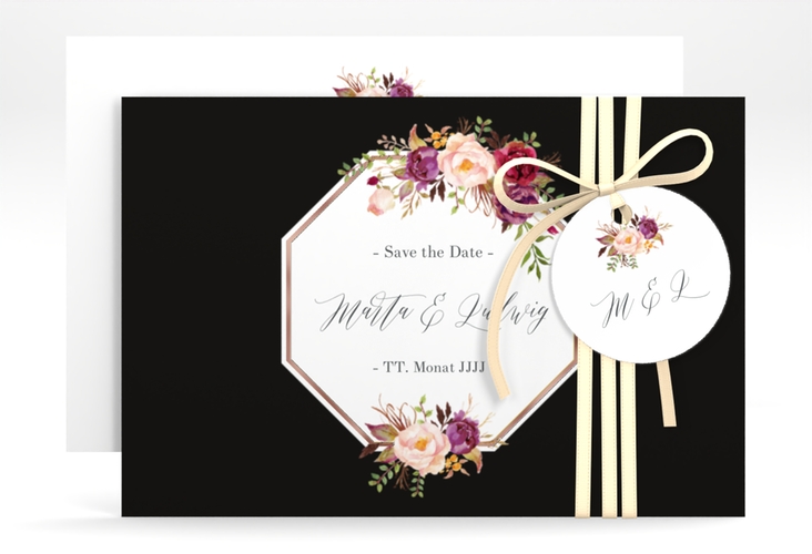 Save the Date-Karte Prachtvoll A6 Karte quer schwarz rosegold