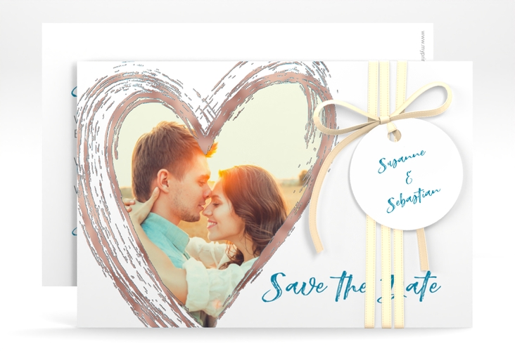 Save the Date-Karte Liebe A6 Karte quer tuerkis rosegold