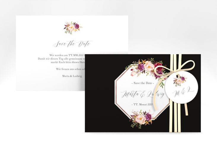 Save the Date-Karte Prachtvoll A6 Karte quer schwarz rosegold