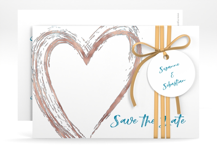 Save the Date-Karte Liebe A6 Karte quer tuerkis rosegold