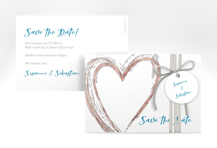 Save the Date-Karte Liebe A6 Karte quer tuerkis rosegold
