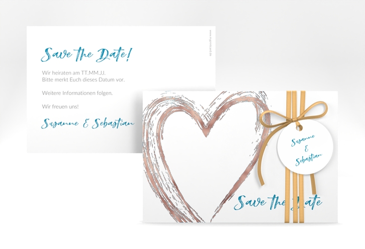 Save the Date-Karte Liebe A6 Karte quer tuerkis rosegold